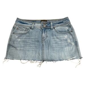Vintage Y2K Aeropostale Women's Light‎ Blue Mini Denim Jean Skirt 5/6 Distressed